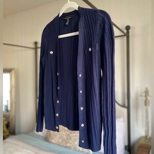 NWOT White House Black Market Navy Cardigan Gold Buttons